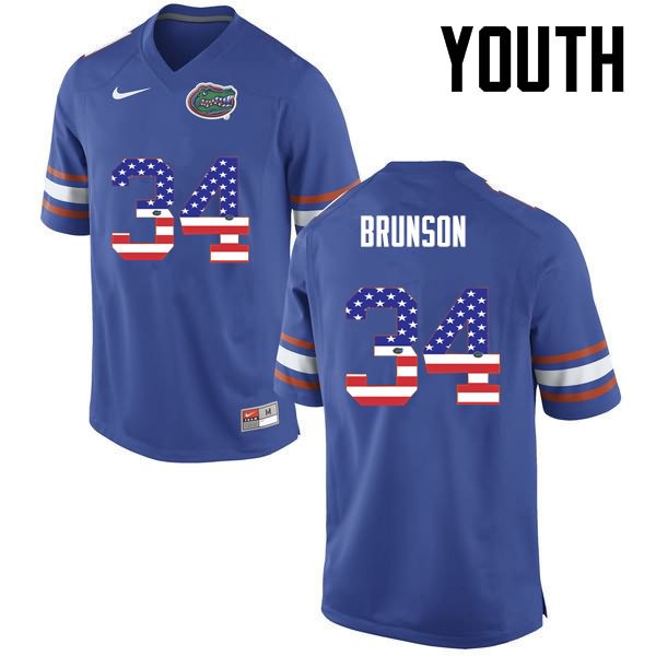 NCAA Florida Gators Lacedrick Brunson Youth #34 USA Flag Fashion Nike Blue Stitched Authentic College Football Jersey NDP2464AU